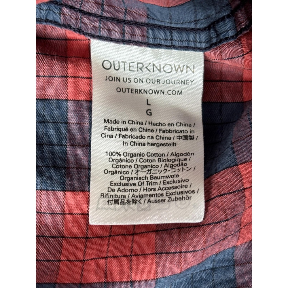 Outerknown Shirt Mens Large Red Blue Plaid Short Sleeve Button Up Organic Cotton - Picture 4 of 6